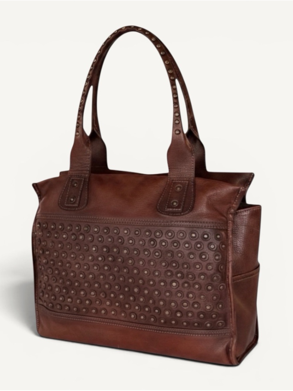 Frye Jenna Disc Brown Studded Leather Tote Bag